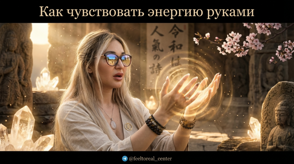 Человек выполняет упражнение для ощущения энергии между ладонями
