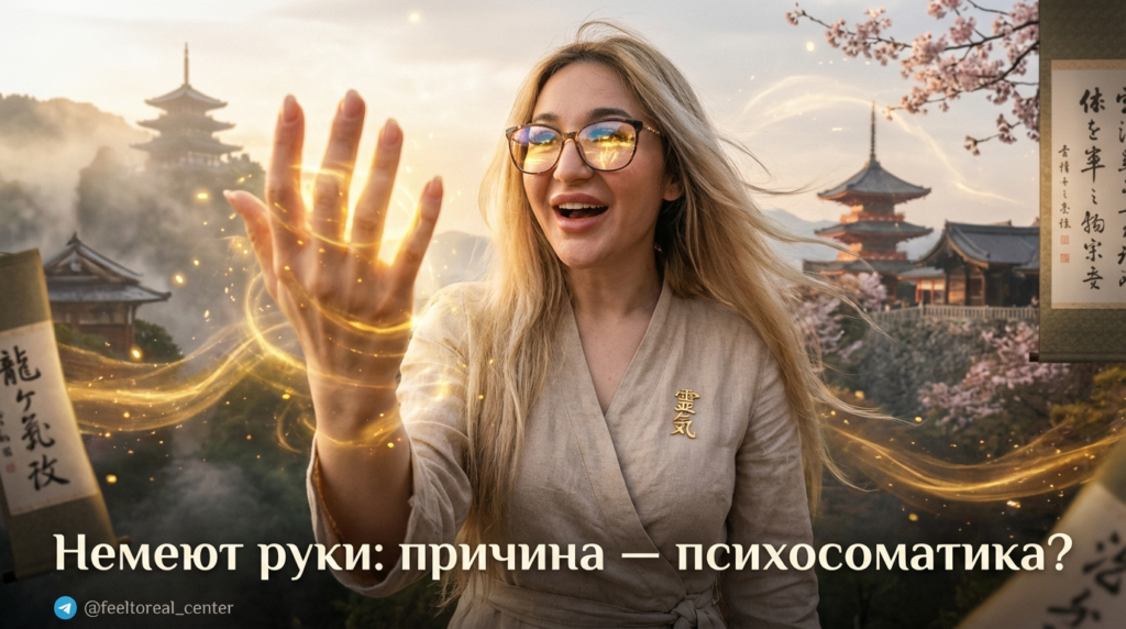 Женщина держится за онемевшую кисть руки, иллюстрация психосоматики и парестезии